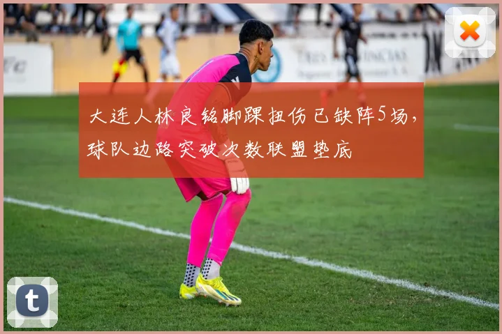 大连人林良铭脚踝扭伤已缺阵5场,球队边路突破次数联盟垫底